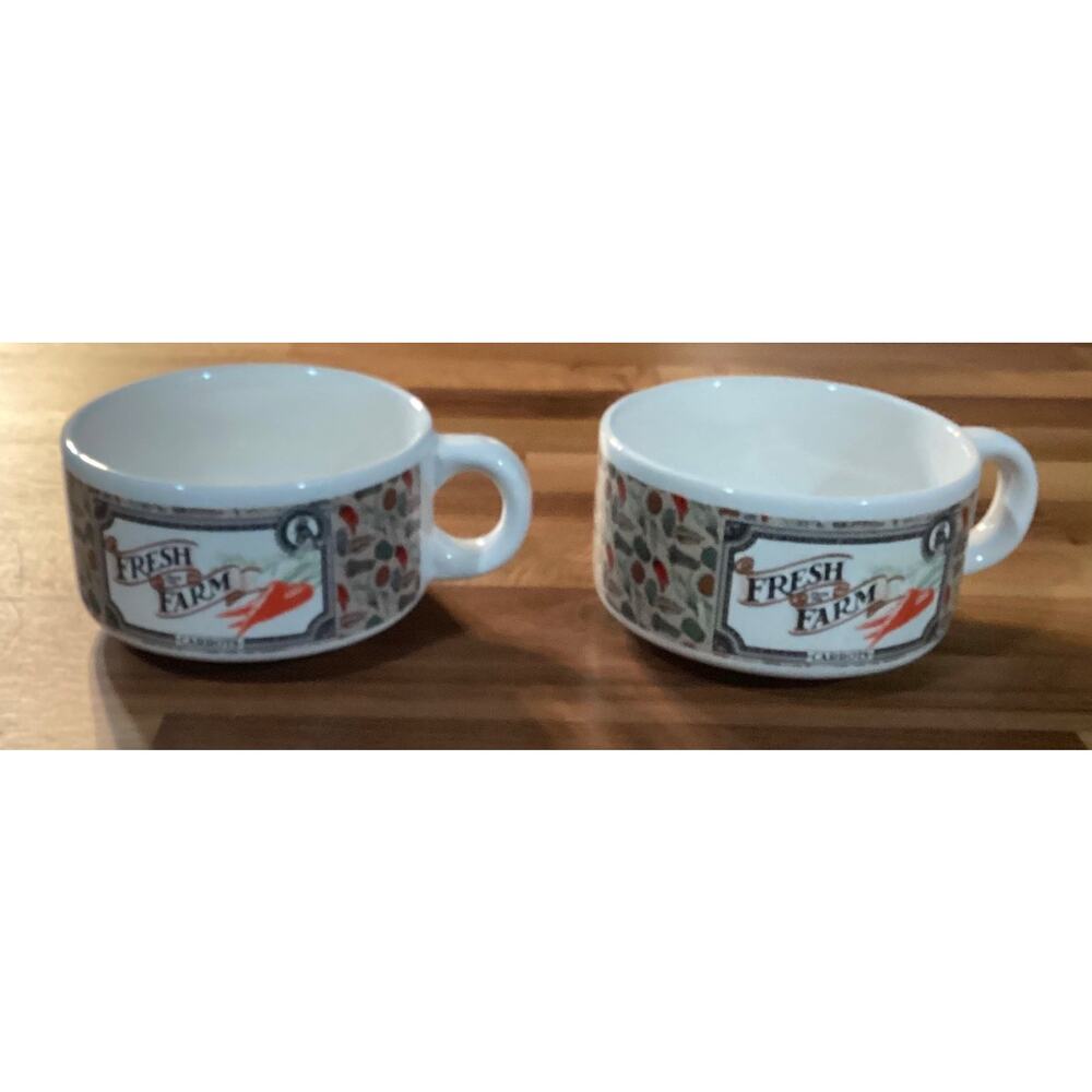Fresh From the Farm Soup Mug Carrots & Peas Bowl Houston Foods Set of 2